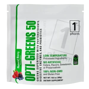Opti-Greens 50 represents a greens powder that promotes immune support.