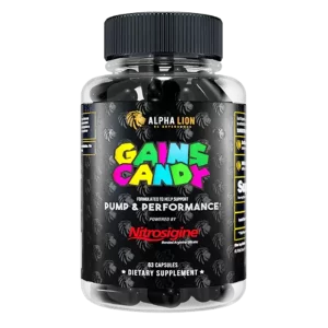 Boost your physical performance with Alpha Lion's Gains Candy Nitrosigine, a patented formula that aids in sustained nitric oxide production.