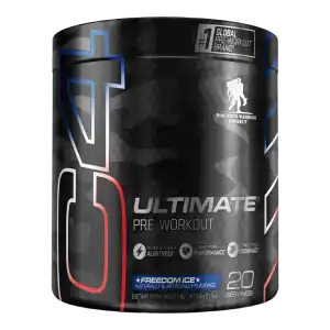 A tub of cellucor c4 ultimate pre workout freedom ice flavor.