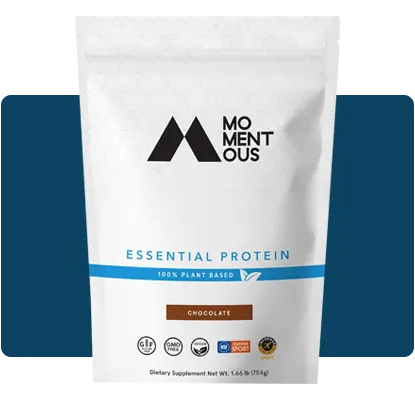  Momentous Plant Powder, a complete plant-based protein supplement for active lifestyles.