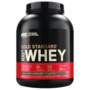 Optimum Nutrition's Gold Standard 100% Whey utilizes Whey Protein Isolates as its main ingredient, ensuring purity and quality.
