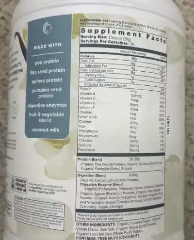 A label diagram of Organifi Complete Protein ingredients.